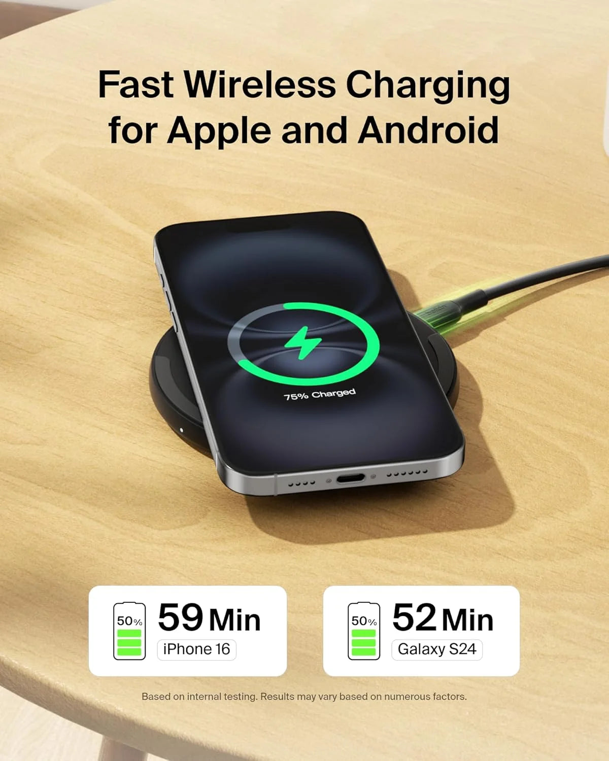 Belkin Wireless Charging Pad 15W - Qi Charger, Charging Station for Apple Iphone, Samsung Galaxy - Power Supply and Cable Included - Black