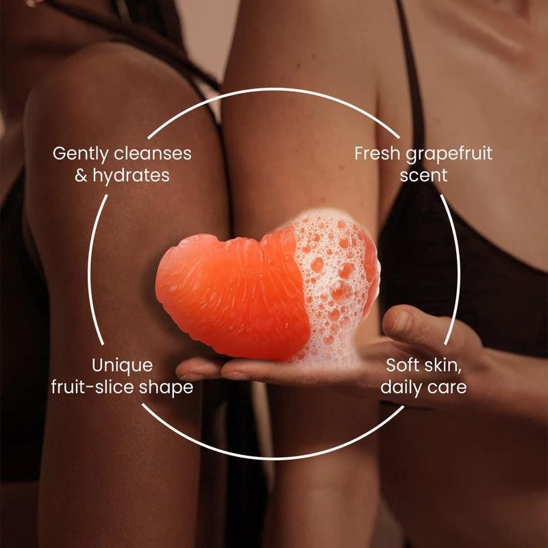 Grapefruit Bar Soap 2-Pack, Fruit-Shaped, Exfoliating Moisturizing Vegan Body So
