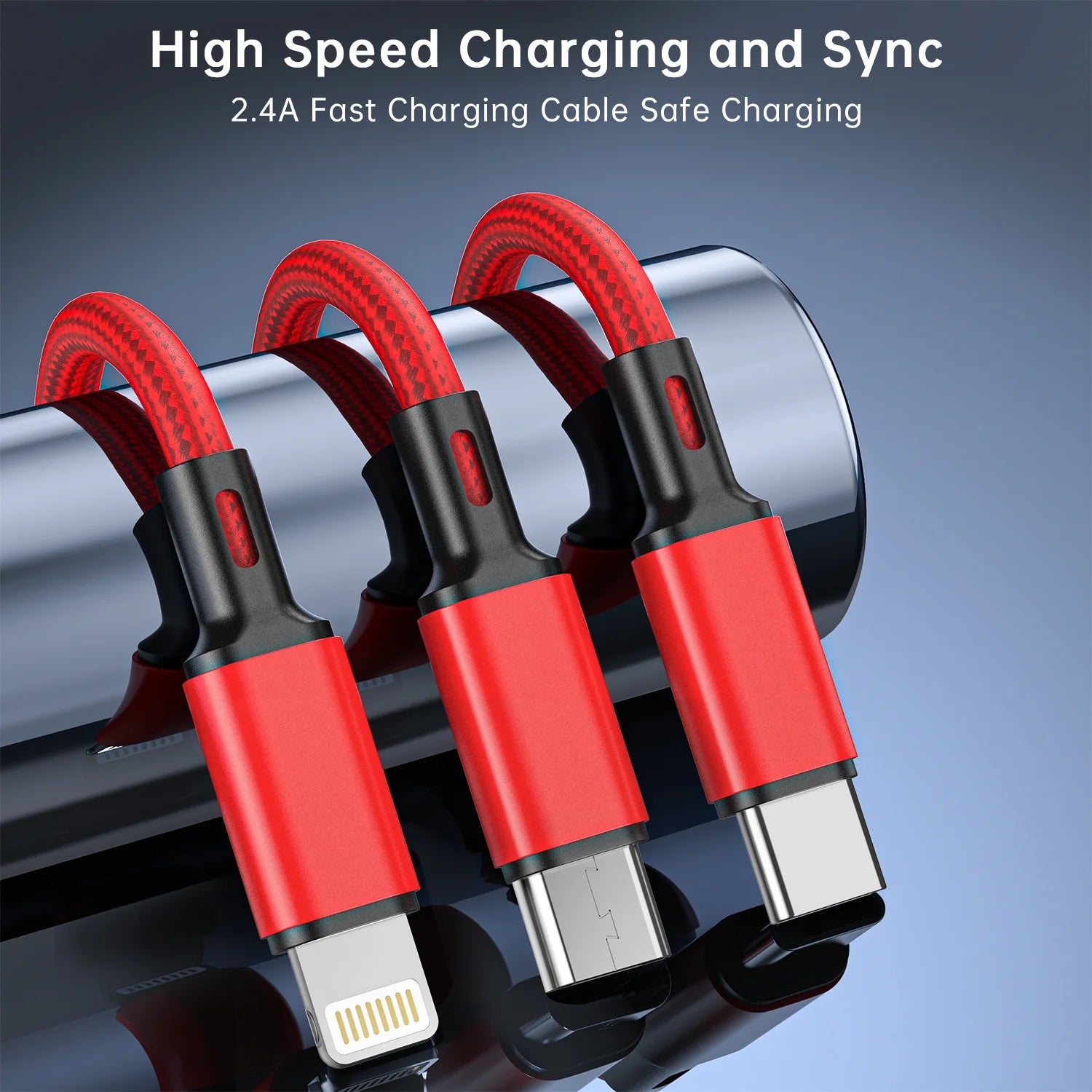 Cshidworld Multi Charging Cable 4FT, Multi Fast Charger Nylon Braided 3 in 1 Universal Phone Charger with USB C/Micro Usb/Iphone Port Compatible with Most Phones & Pads, Samsung Galaxy,Red