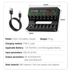CITYORK 8 Bay Rechargeable Battery Charger with Charging Alert Display，Fast Charging for 1.2V AA AAA Nimh Nicd Rechargeable Batteries with USB Cable