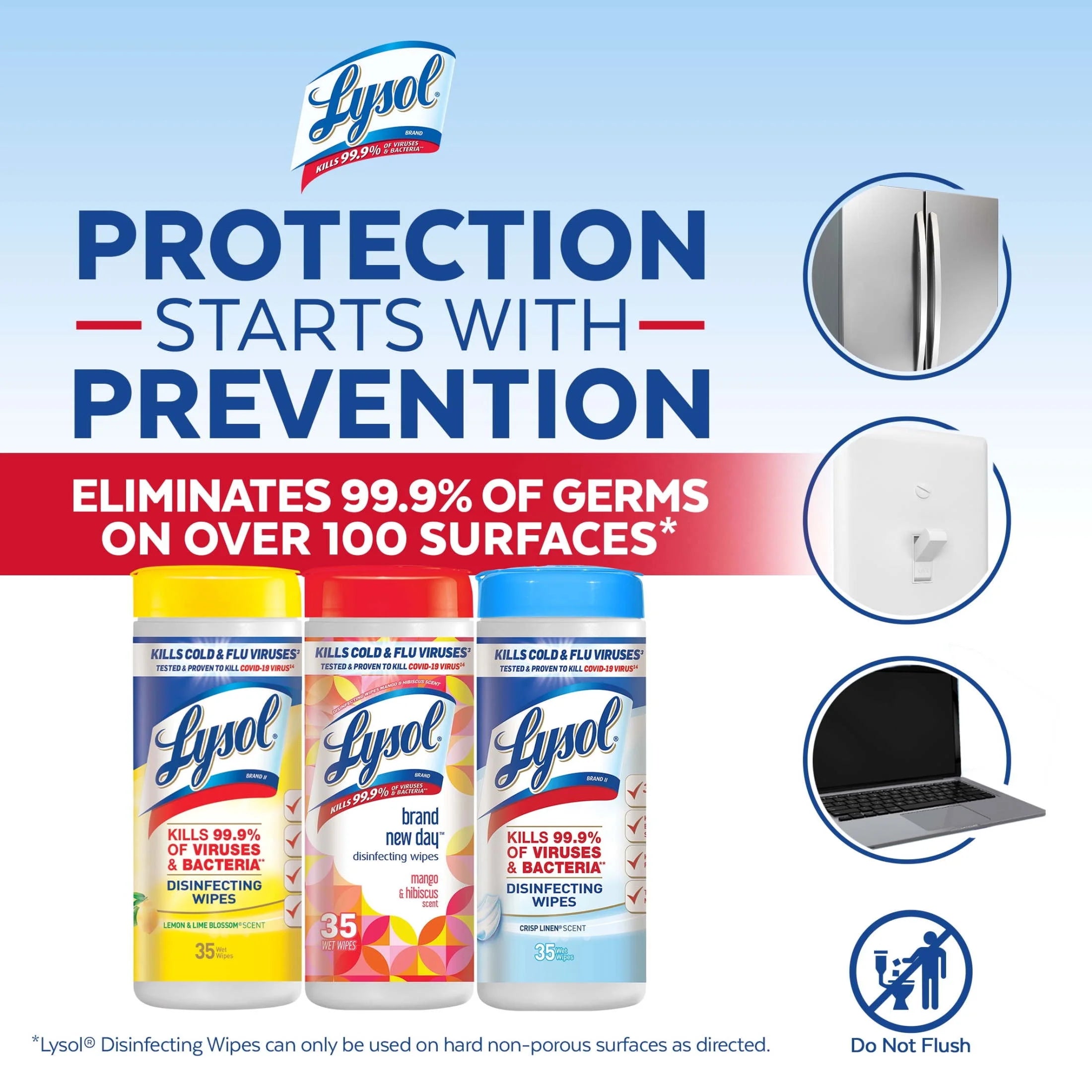 Lysol® Disinfecting Wipes - (1 Lemon + 1 Brand New Day Mango & Hibiscus + 1 Crisp Linen) 4/(3X35) Count