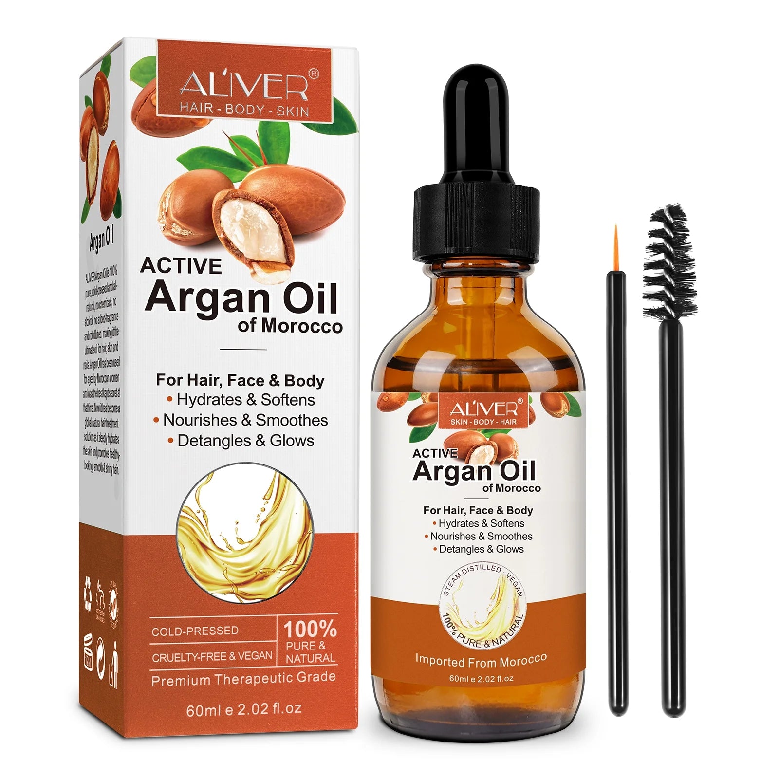 Argan Oil for Hair, Face & Skin from Morocco, Deep Hydration, Nourishes & Smoothes, 100% Pure & Natural, Cold Pressed, Cruelty Free, 2.02 Fl Oz