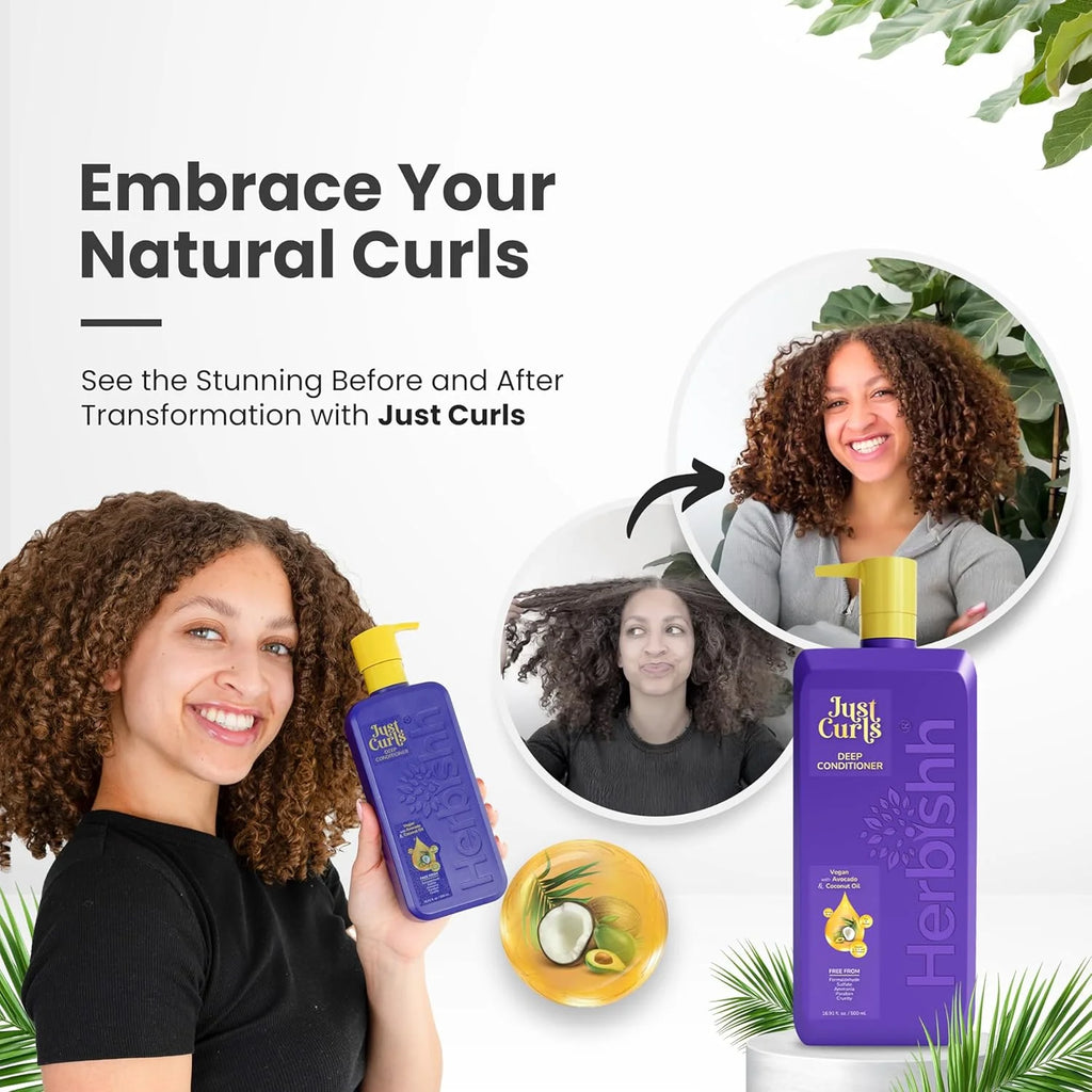 (4 Pack)  Just Curls Deep Conditioner with Avocado & Coconut Oil, Repairs Extreme Damaged Hair, Moisturizing & Conditioning, Frizzy Hair Control, Paraben-Free & Vegan , 16.91 Fl.Oz