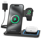 Wireless Charger, 3 in 1 Wireless Charging Station, Fast Charging Dock for Iphone 15/14/13/12/11/Pro/Xs/Sr/X/Se/Galaxy, 15W Wireless Charger Stand for Apple Watch Series 8/7/6/5/4/3/2/Airpods
