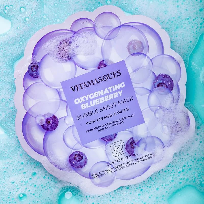 Blueberry Oxygenating Bubble Face Mask, Pore Cleanse and Detox, One Sheet Mask
