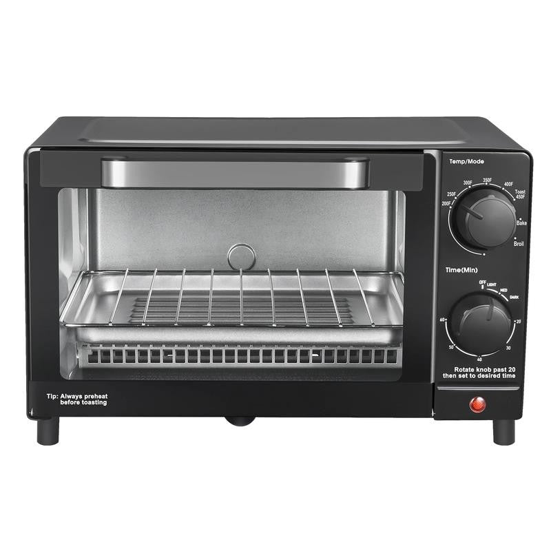 4 Slice Toaster Oven with 3 Settings, Includes Baking Rack and Pan, Black, New