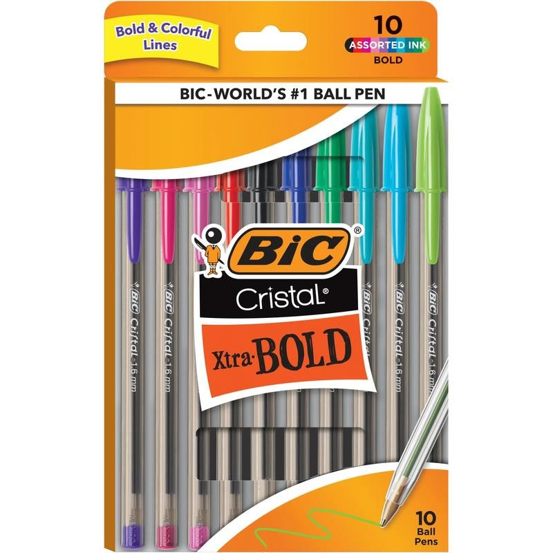 Cristal Xtra Bold Ballpoint Pen, Bold Point, 1.6 Mm, Assorted Ink, 10 Count