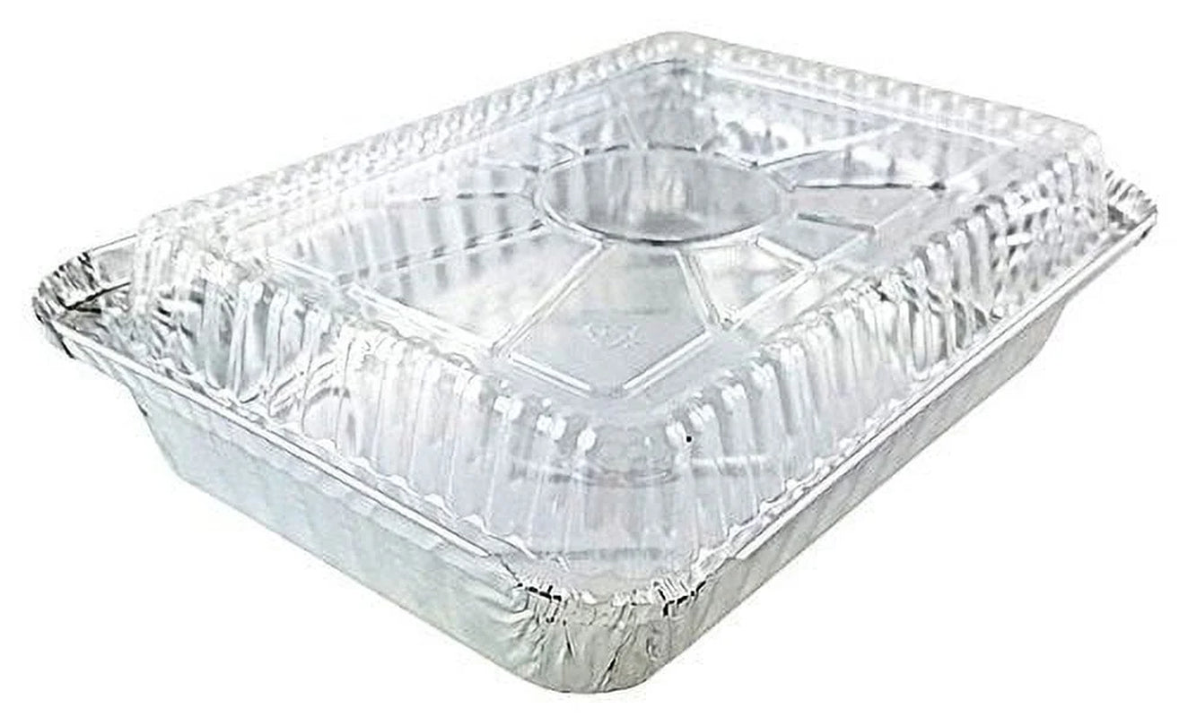 1 1/2 Lb. Oblong Shallow Aluminum Foil Take-Out Pan with Clear Dome Lid Disposab