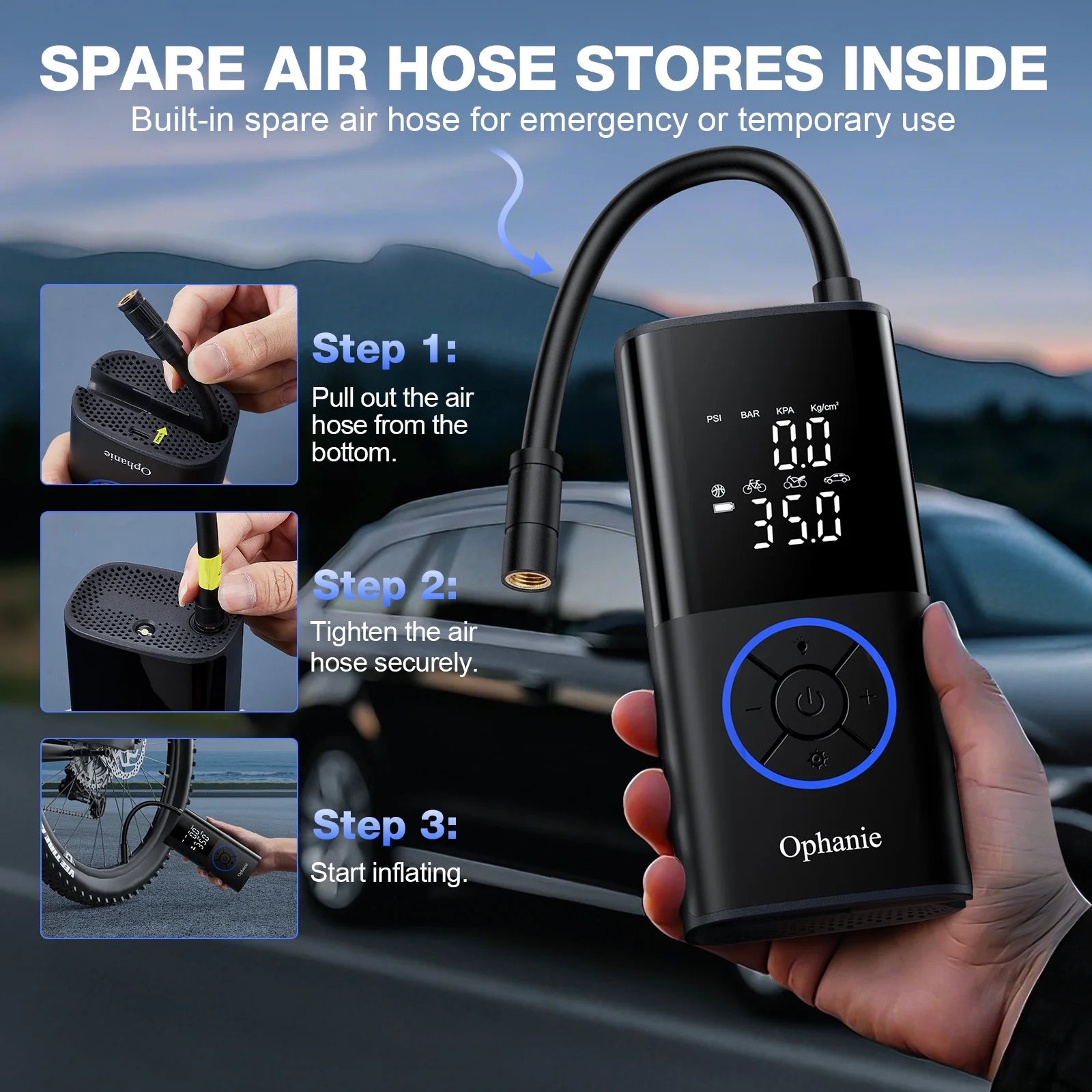 Cordless Portable Tire Inflator - 160 Psi Digital Pressure Gauge, Air Compressor