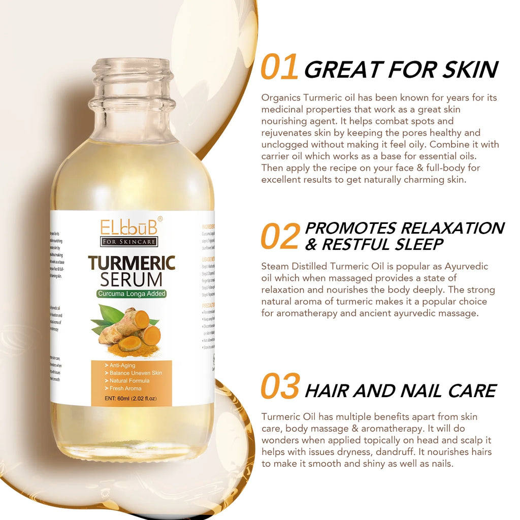 2 Pack Turmeric Oil for Face and Body,Pure Natural Turmeric Essential Oil for Anti-Aging,Balance Uneven Skin & Brightenings Skin(4.04 Oz)