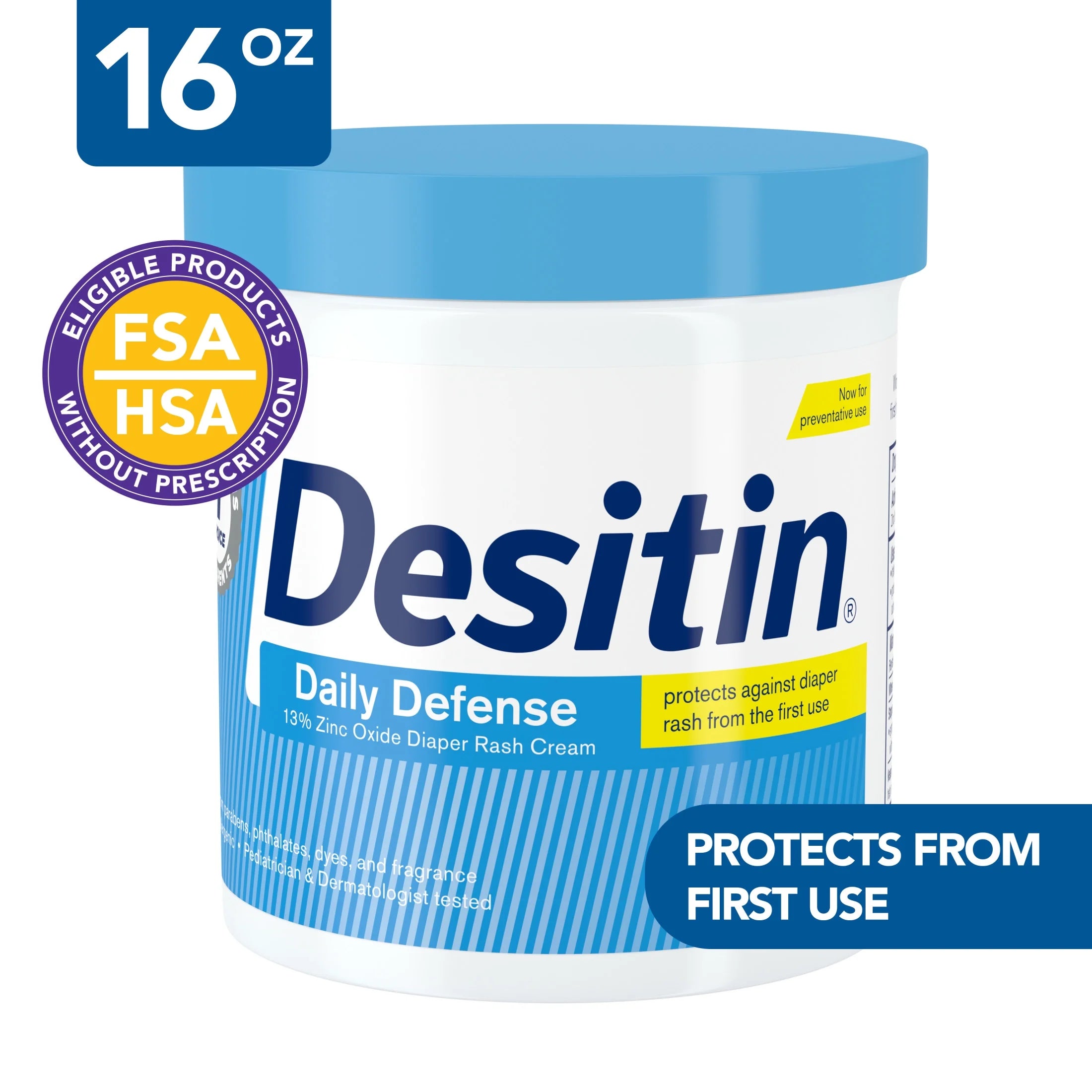 Desitin Daily Defense Baby Diaper Rash Cream, Butt Paste with 13% Zinc Oxide, 16 Oz