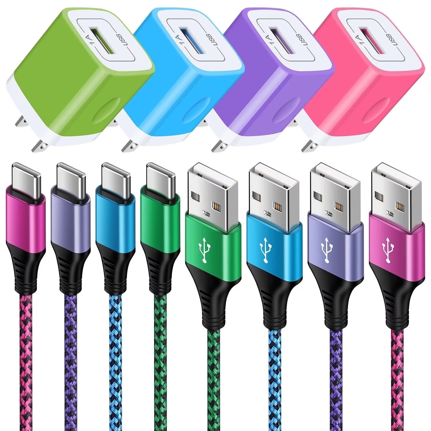Charging Block,Type C Charger Block Fast Charging Hopepow 4PCS 1A/5V Usb Wall Charger Block Adapter Plug with 4PCS Type C Charging Cables 6Ft USB C Cable High Speed Android Charger Phone Cords Type C