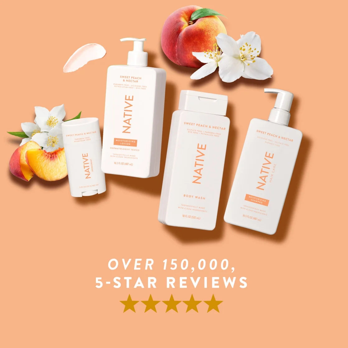Native Moisturizing Shampoo, Sweet Peach & Nectar, Sulfate & Paraben Free, 16.5 Oz