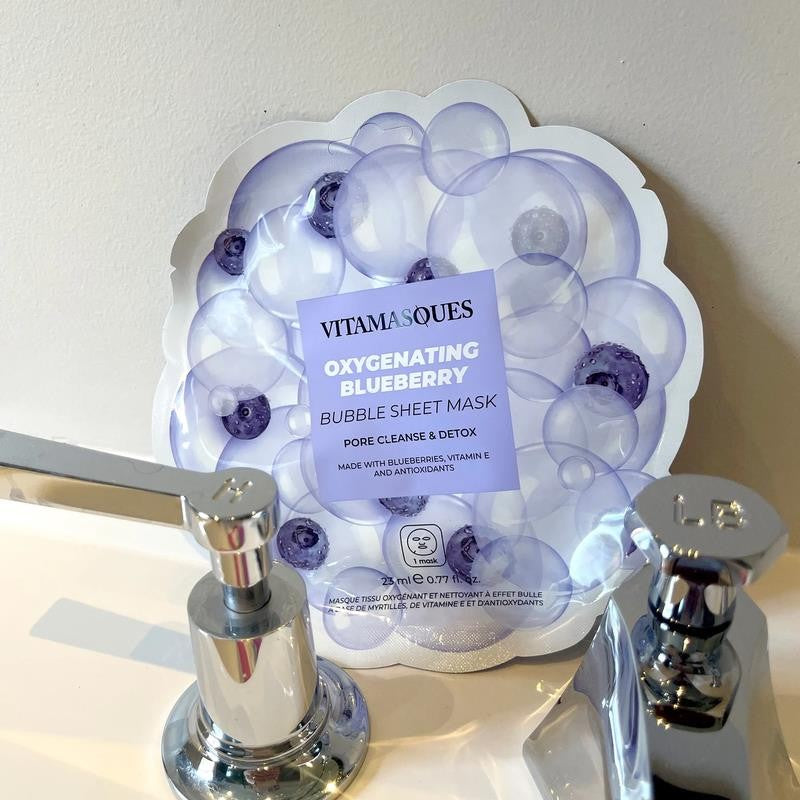 Blueberry Oxygenating Bubble Face Mask, Pore Cleanse and Detox, One Sheet Mask