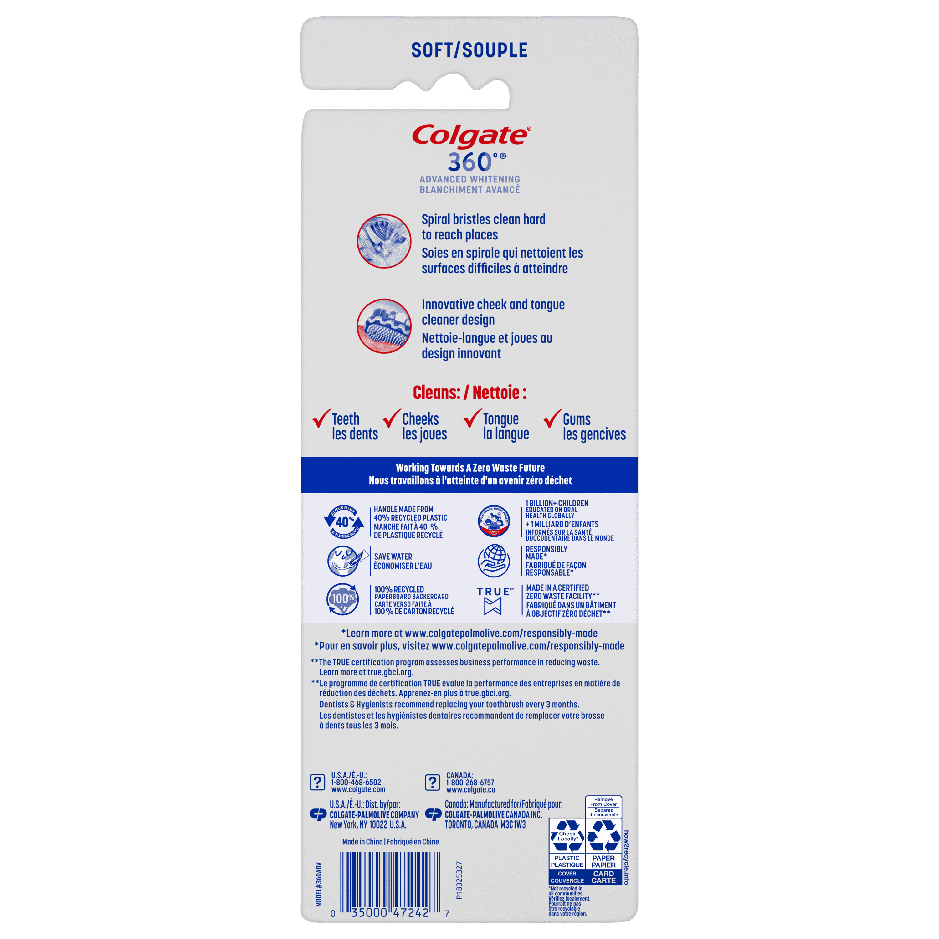 360 Advanced Whitening Soft Toothbrush Pack, 4 Count