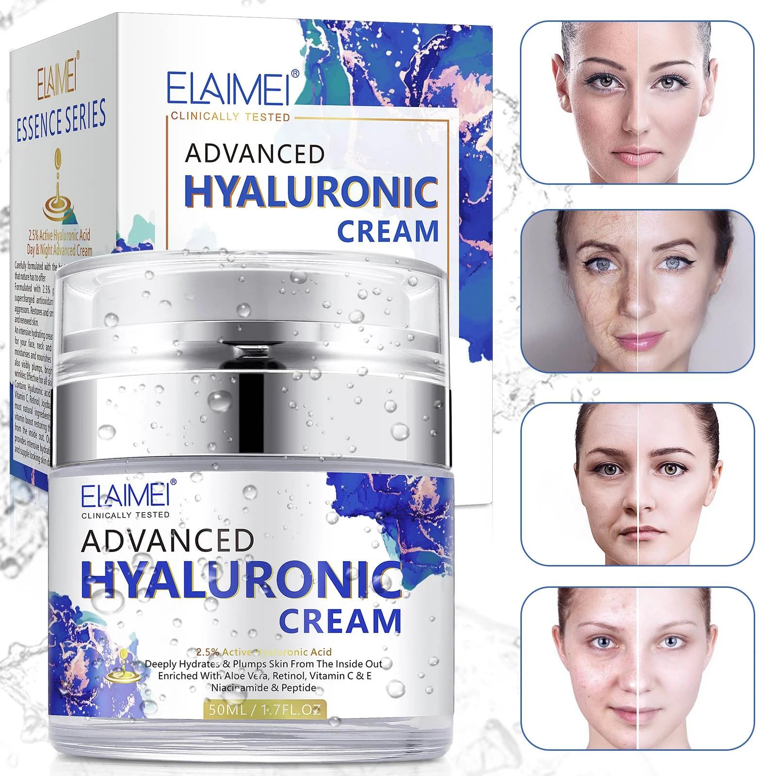 Advanced Hyaluronic Acid Face Moisturizer, Hyaluronic Acid Moisturizing Cream for Hydrating, Firming, Stretch Marks, Anti-Aging, Wrinkle Reducing, for All Skin Types, 1.7 Fl.Oz