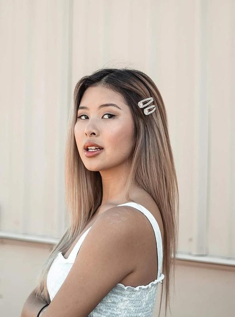 Clip Snap Rhinestone Hair Clip, Gold, 2 Ct