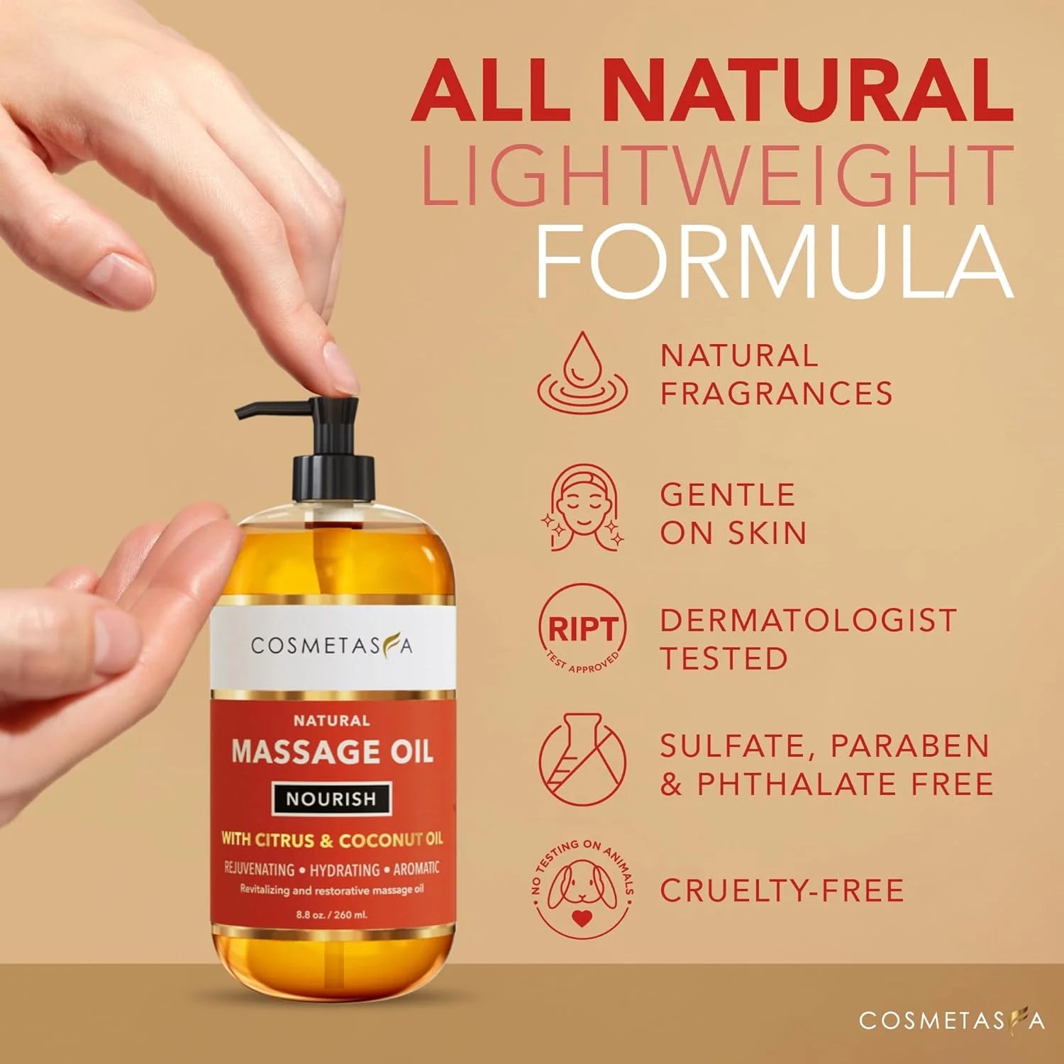 Body Massage Oil with Citrus and Coconut Oils, Includes Massage Roller Ball, 8.8