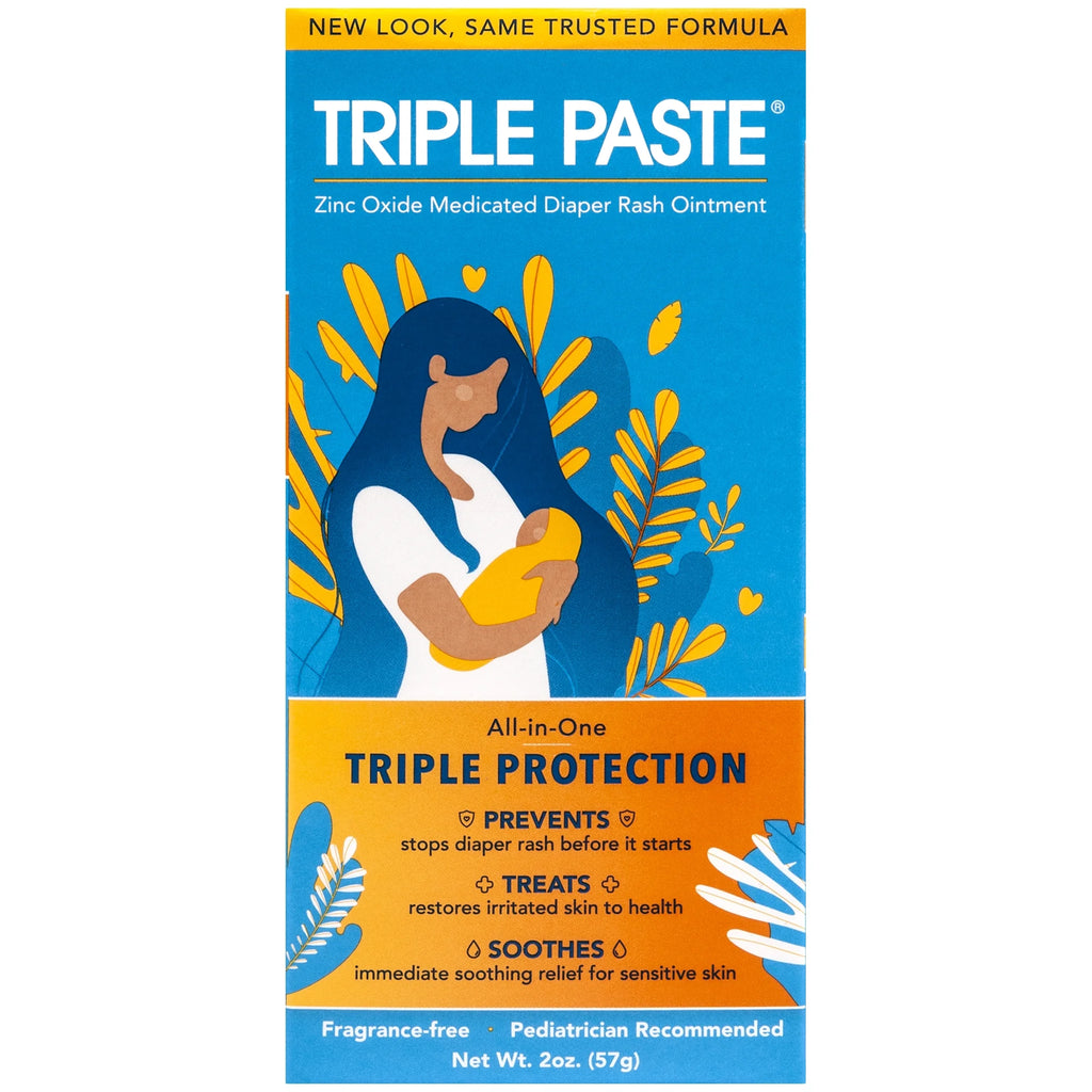 Triple Paste Diaper Rash Cream, Hypoallergenic Medicated Ointment for Babies, 2 Oz