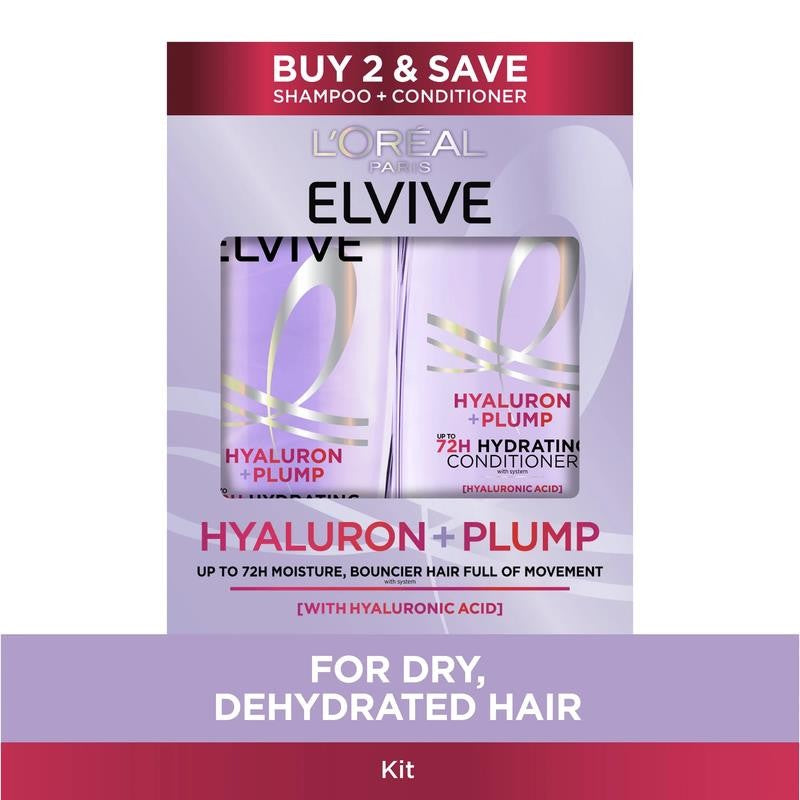 Elvive Hyaluron Plump Squeeze Hydrating Shampoo Conditioner Kit, 72Hr Intense Mo
