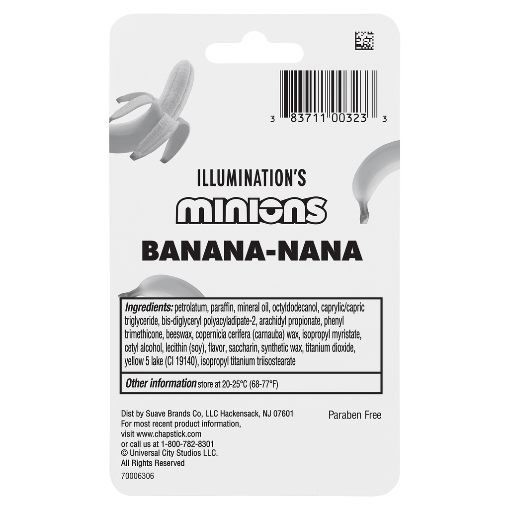 Chapstick Minions Banana-Nana Lip Balm, Banana Flavor, Moisturizing Lip Care, 3 Pack