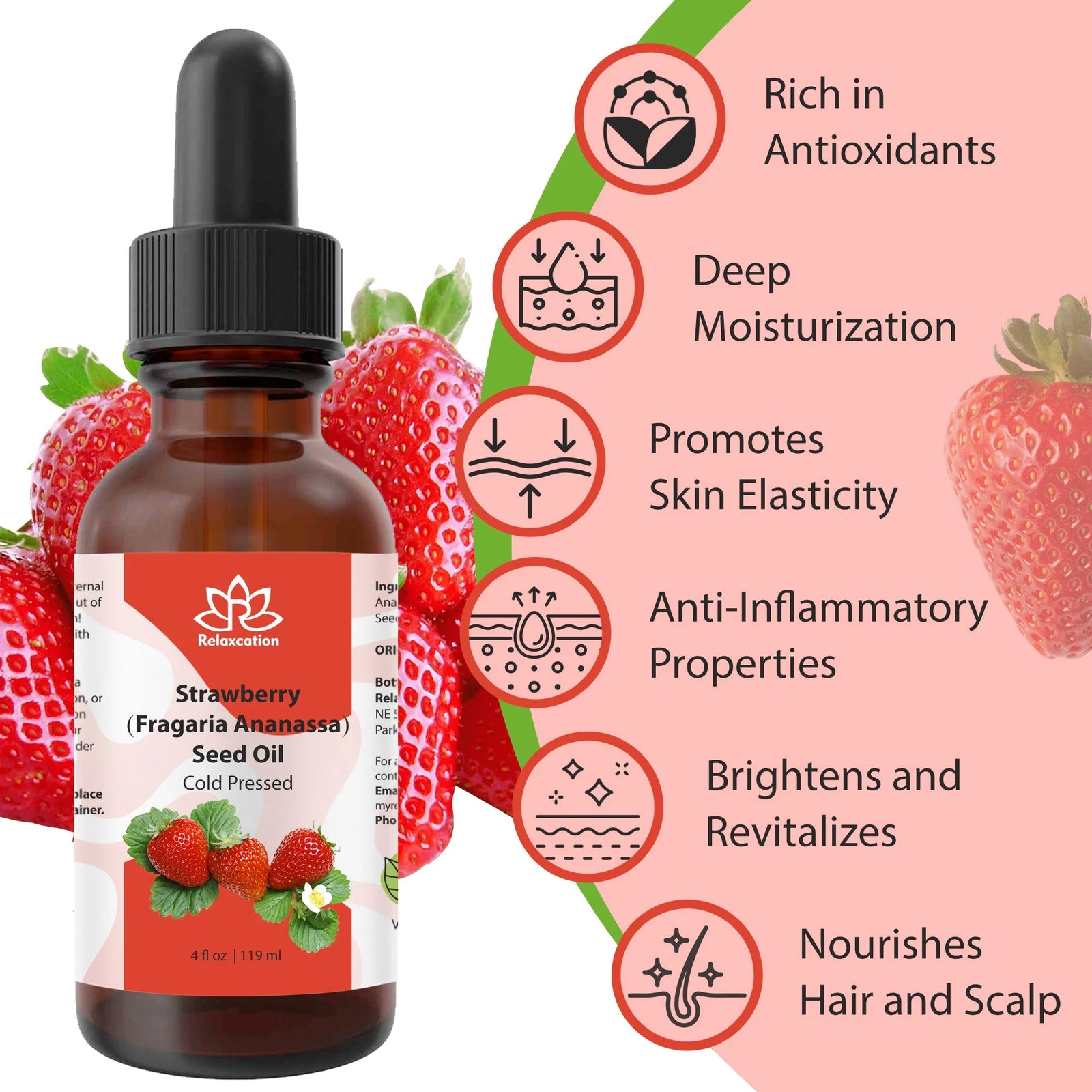100% Pure Strawberry Seed Oil – Cold Pressed, Natural Moisturizer for Skin, Hair