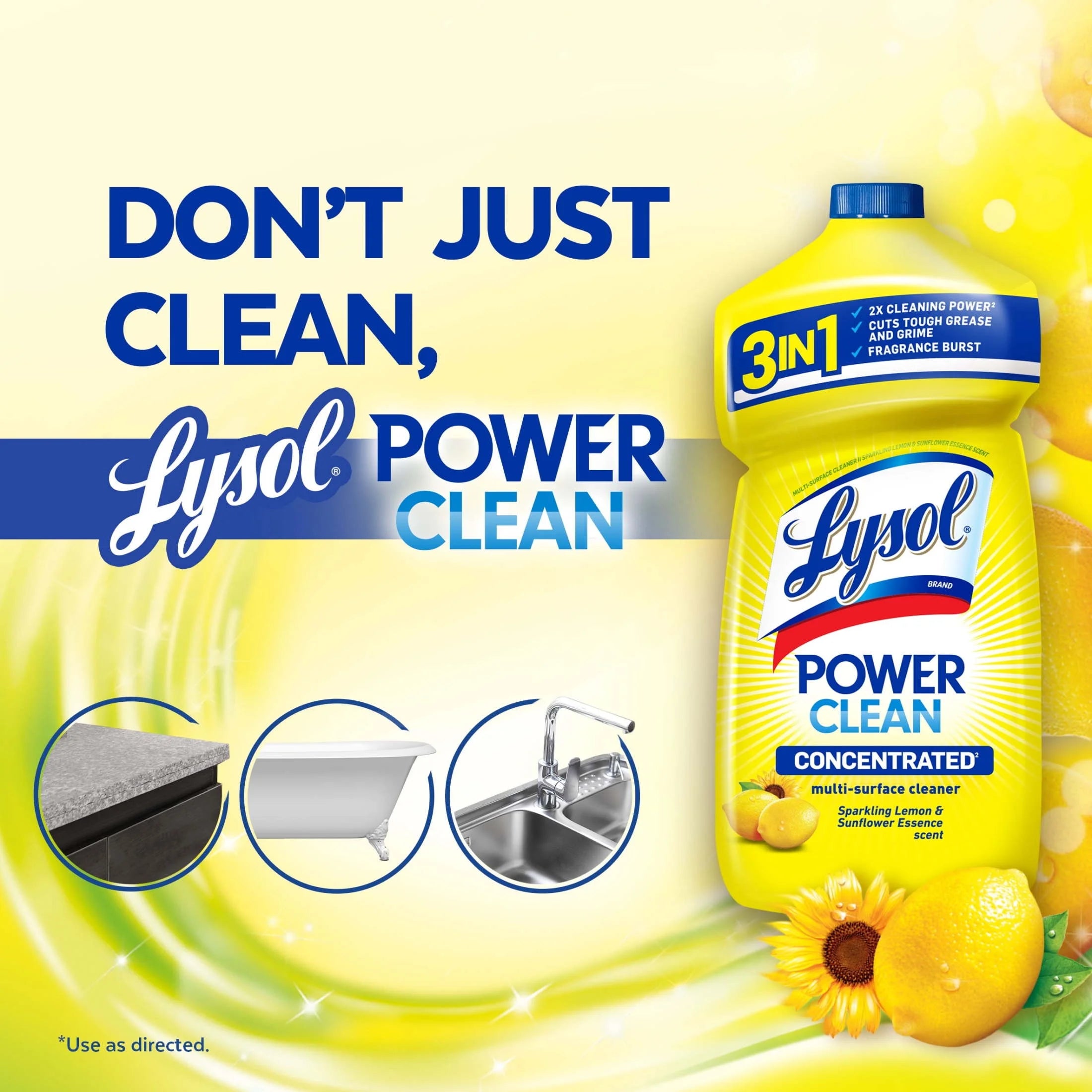 Lysol Power Clean Multi-Surface Cleaner, 2X Concentrated Pour, 48 Fl Oz