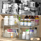 2 Pack Pull Out Bathroom Cabinet under Sink Organizers and Storage, 2 Tier Clear