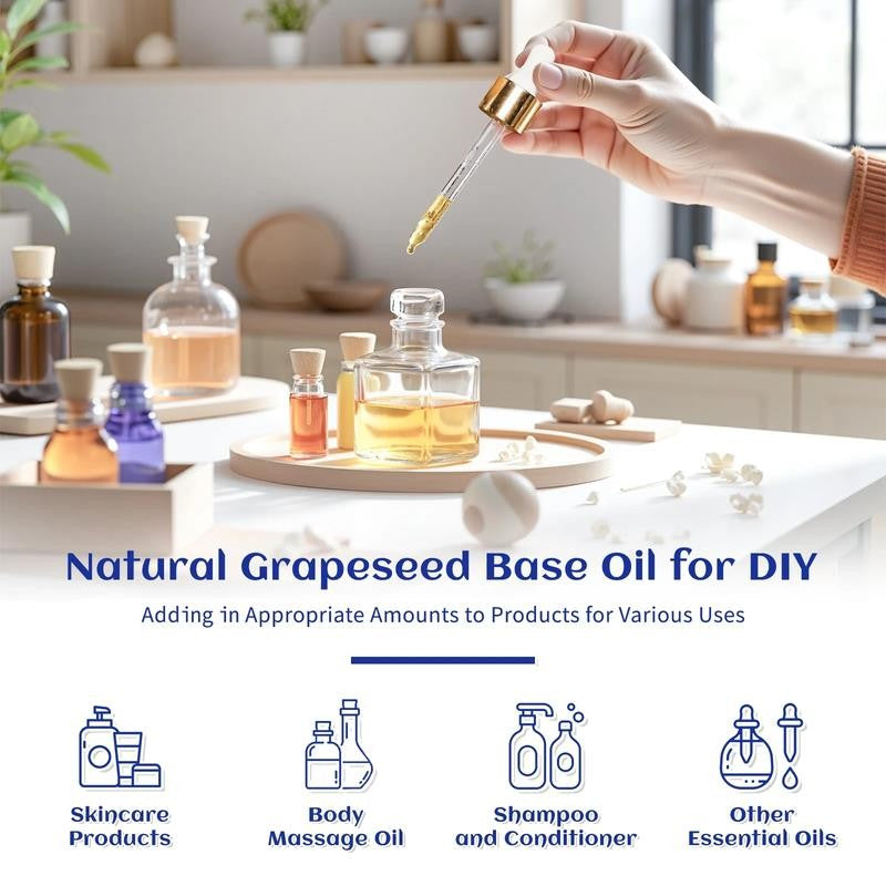 Grapeseed Carrier Oil, Pure Natural Organic Plant Oil for Hair, Skin, Mixing, Ma