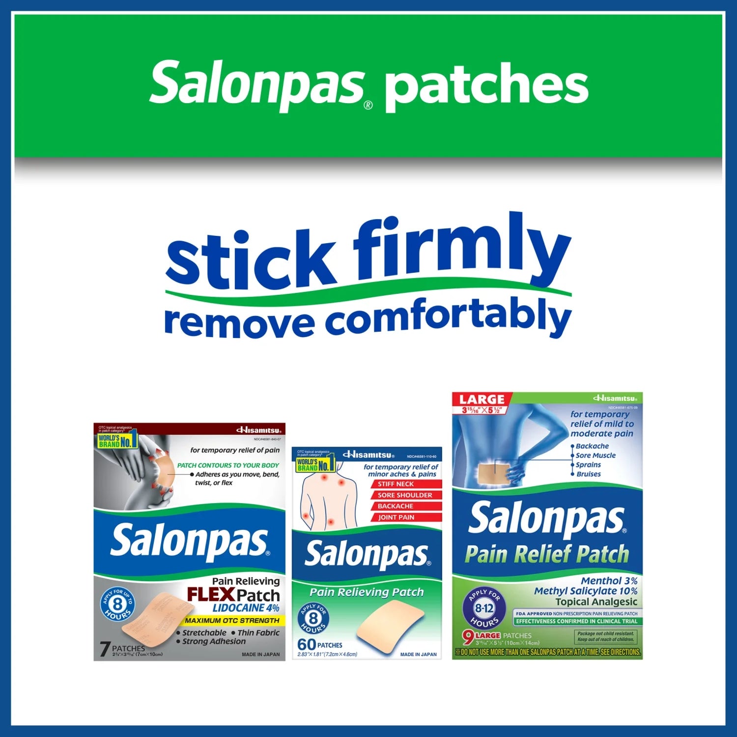 8 Hour Pain Relief Patch with Camphor 3.1% & Menthol 6% for Back & Muscles, 60 C