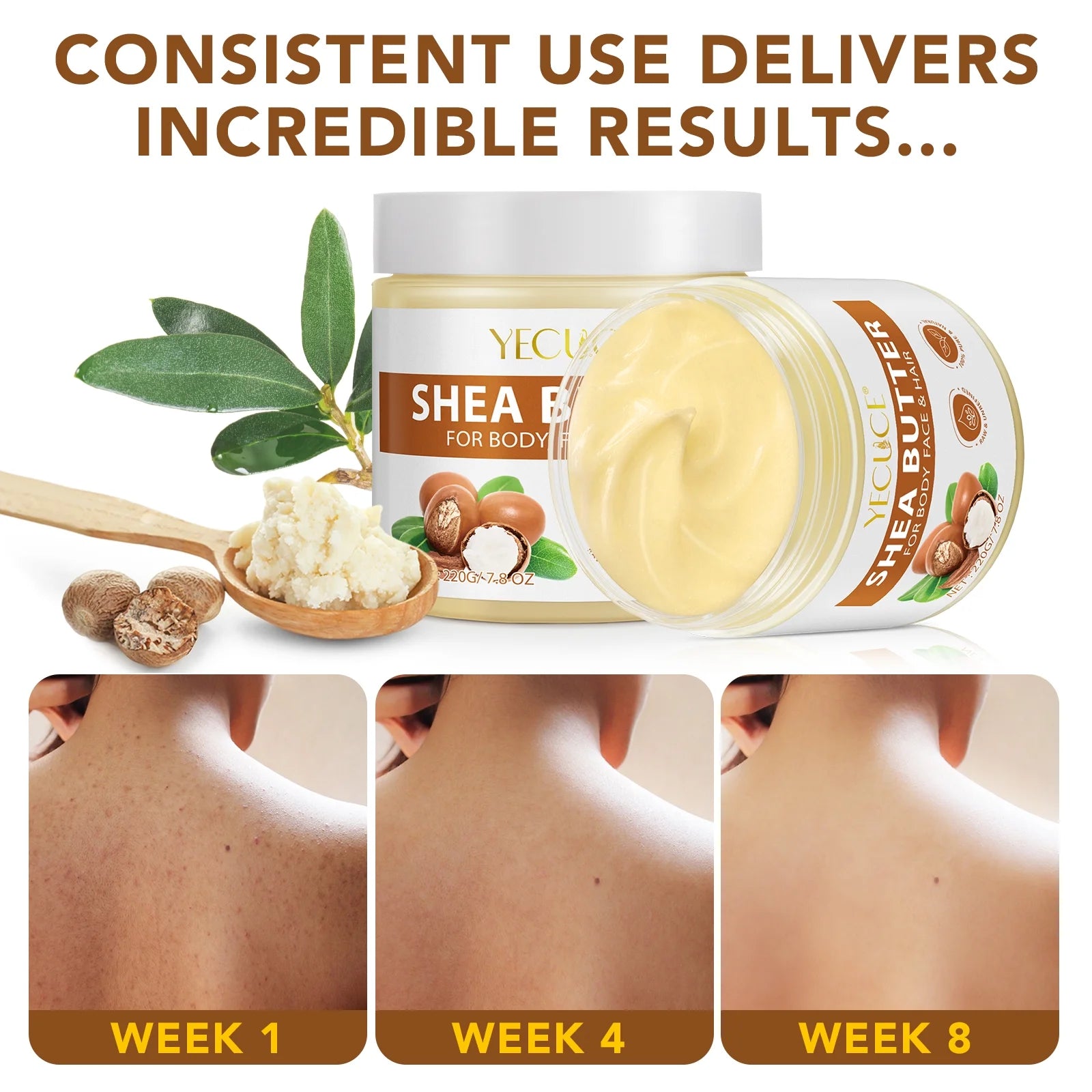 100% Pure & Natural Shea Butter Raw - 2 Pack Skin Moisturiser -Enriched with Nourishing Vitamins,Long-Lasting Hydration for Dry Skin,7.8 Oz