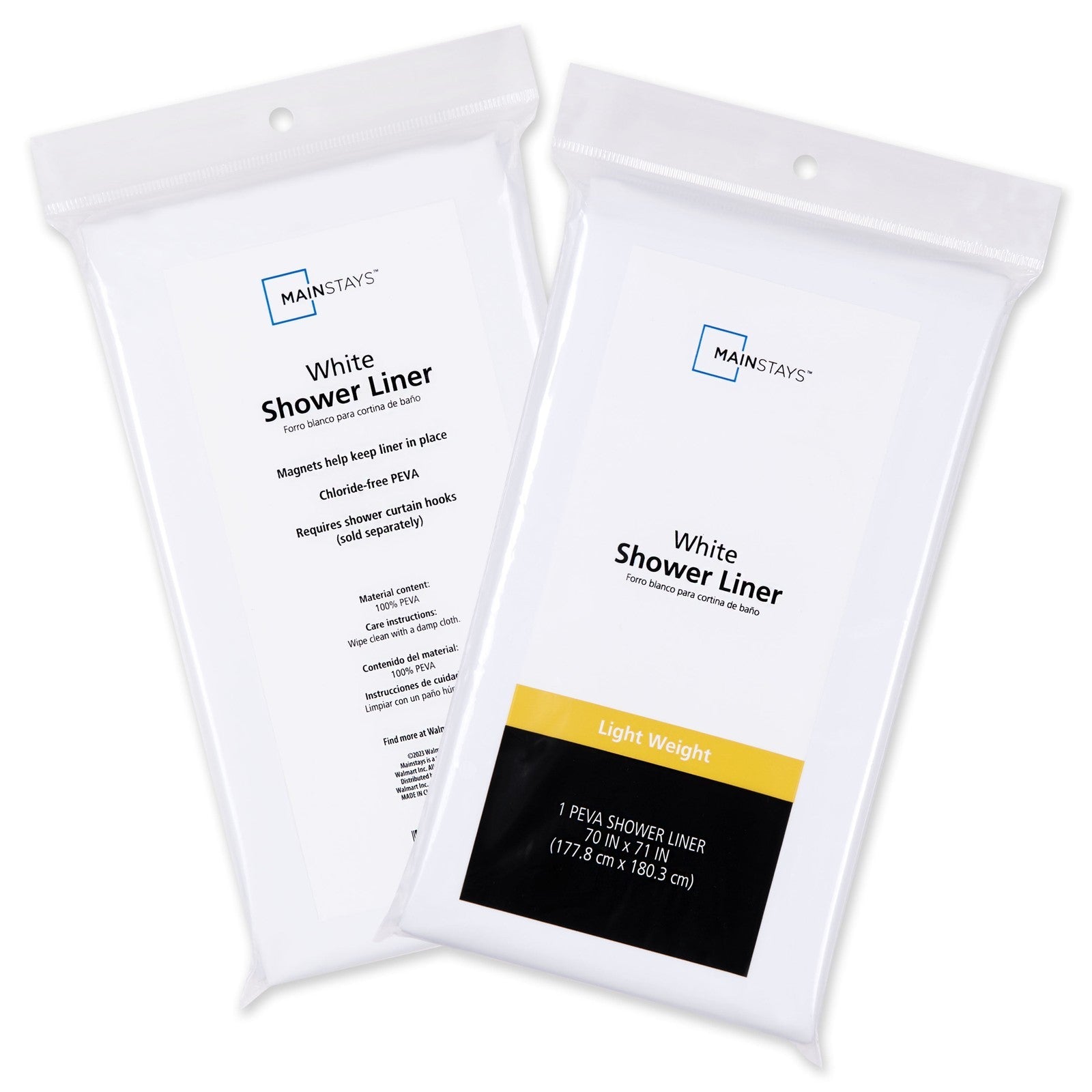 (2 Pack) Light Weight PEVA Shower Curtain Liner, White