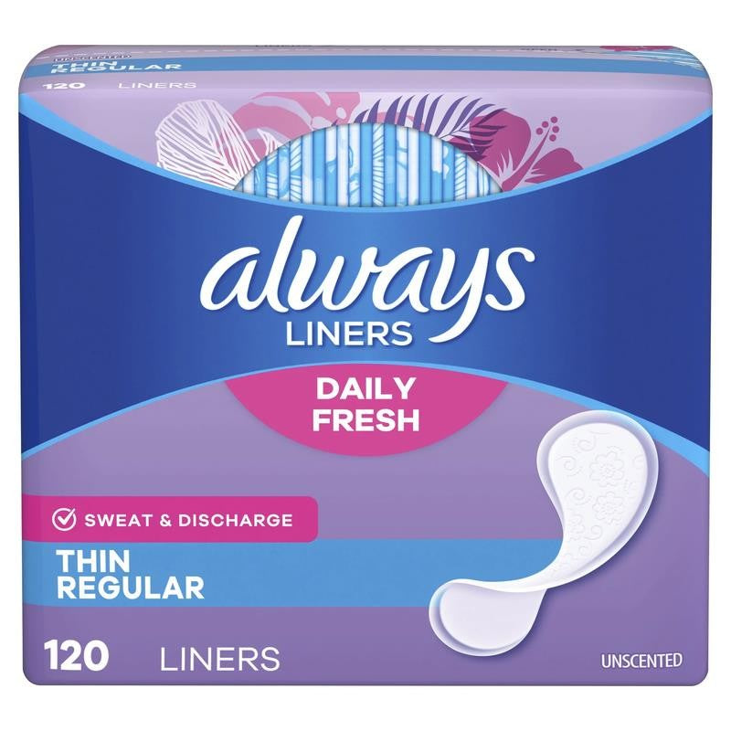 Daily Fresh Thin Panty Liners, Regular Absorbency, Unscented, 120 Count