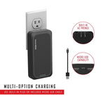Endurance AC 10,000Mah, Portable Power Bank Charger with Built-In Wall Plug, Bla