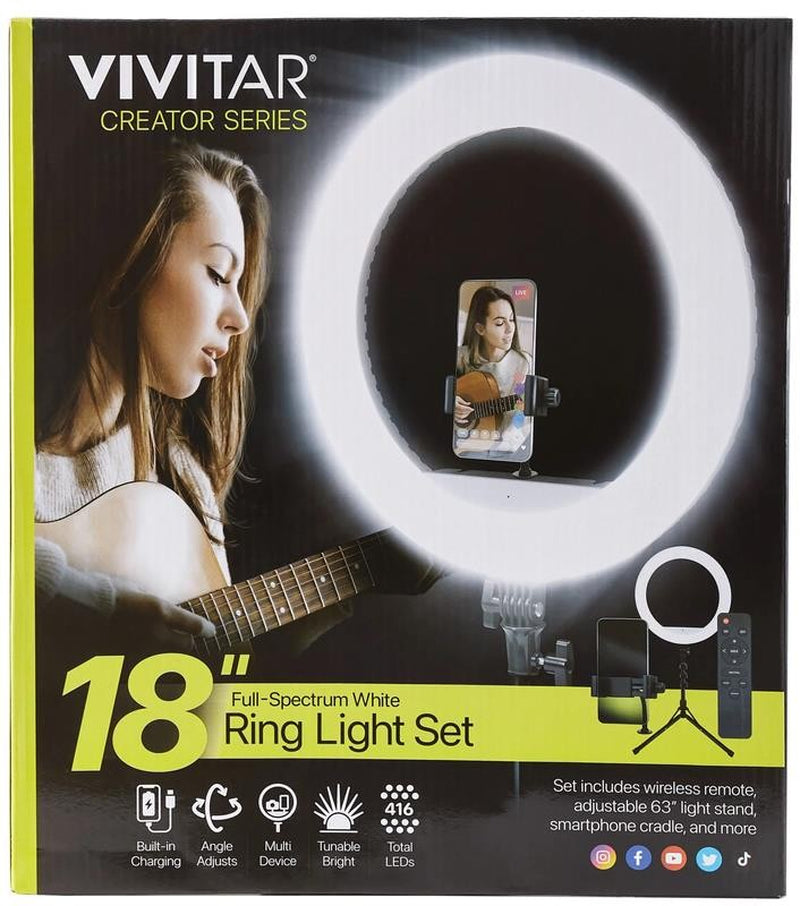 18-Inch LED Ring Light, Adjustable 63-Inch Tripod Stand, with Phone Stand and Wi