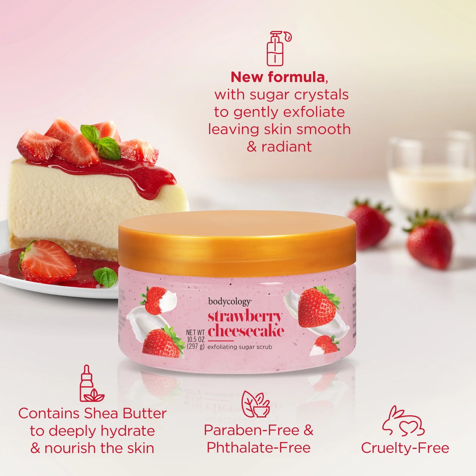 Exfoliating Sugar Scrub, Strawberry Cheesecake, 10.5 Oz