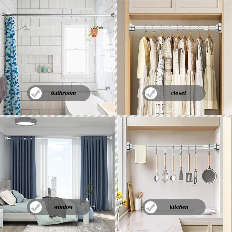 Adjustable Shower Curtain Rod, 32-84 Inch Stainless Steel, Spring Tension, Anti-