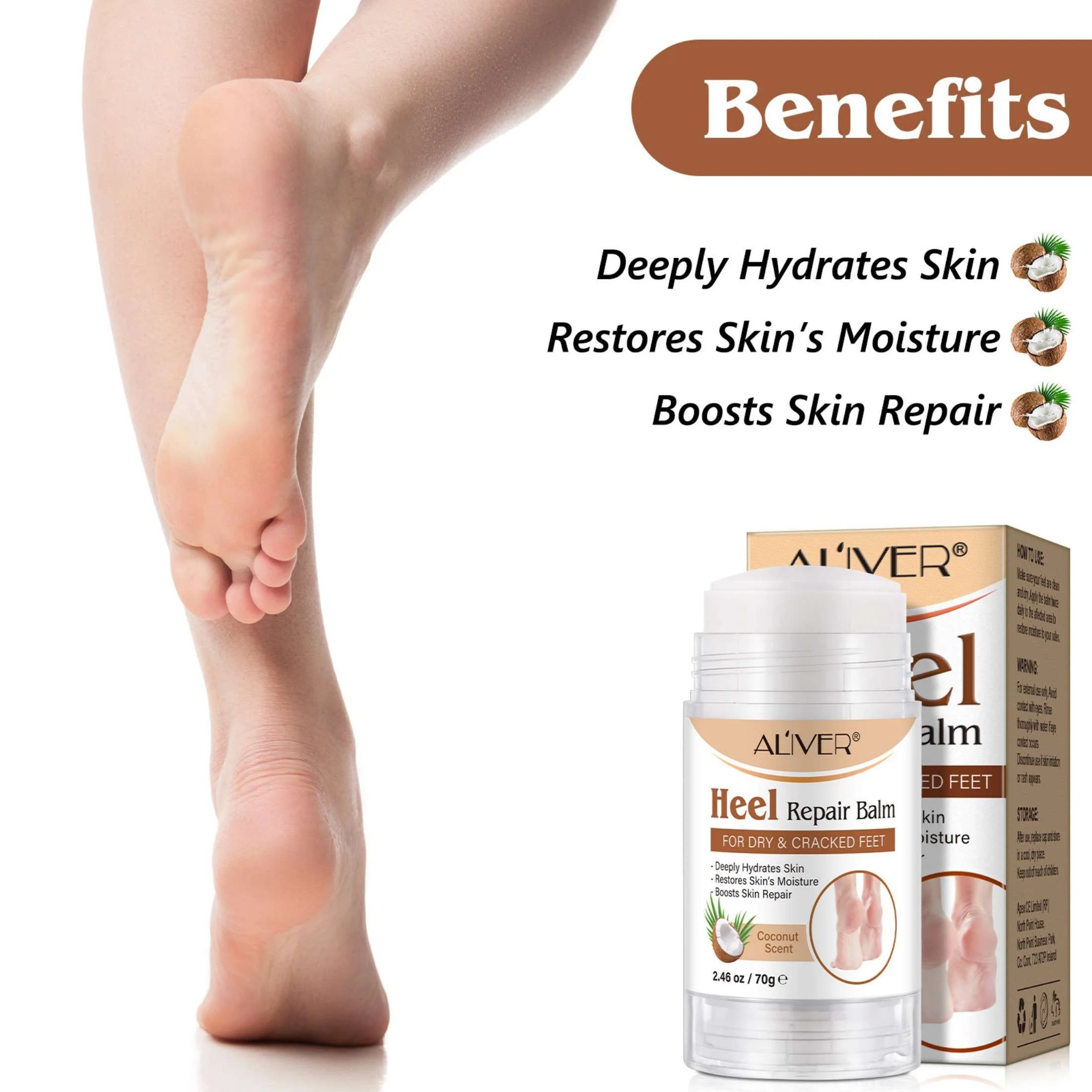 Aliver Cracked Heel Repair Balm, Balm for Rough Heels, for Dry Skin & Cracked Feet Hydration,(Coconut)2.46Oz