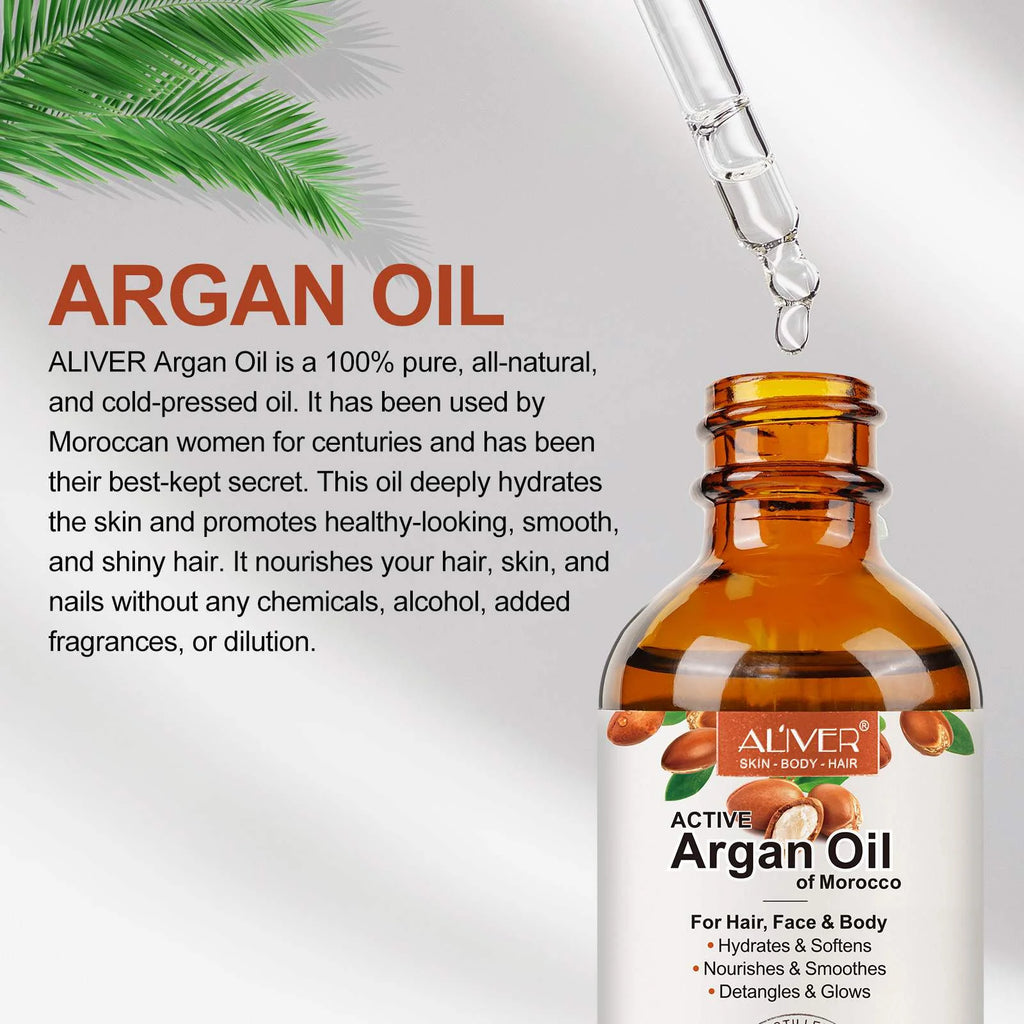 Argan Oil for Hair, Face & Skin from Morocco, Deep Hydration, Nourishes & Smoothes, 100% Pure & Natural, Cold Pressed, Cruelty Free, 2.02 Fl Oz