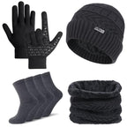 5 Pcs Winter Beanie Hat Scarf Touchscreen Gloves Set with Wool Socks for Men Wom