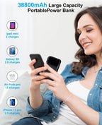 38800Mah Portable Charger Power Bank with Built-In Cable and AC Wall Plug,22.5W
