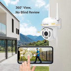 2K Security Camera Outdoor, 2.4Ghz Wi-Fi 360° View Pan/Tilt Wired Camera for Hom
