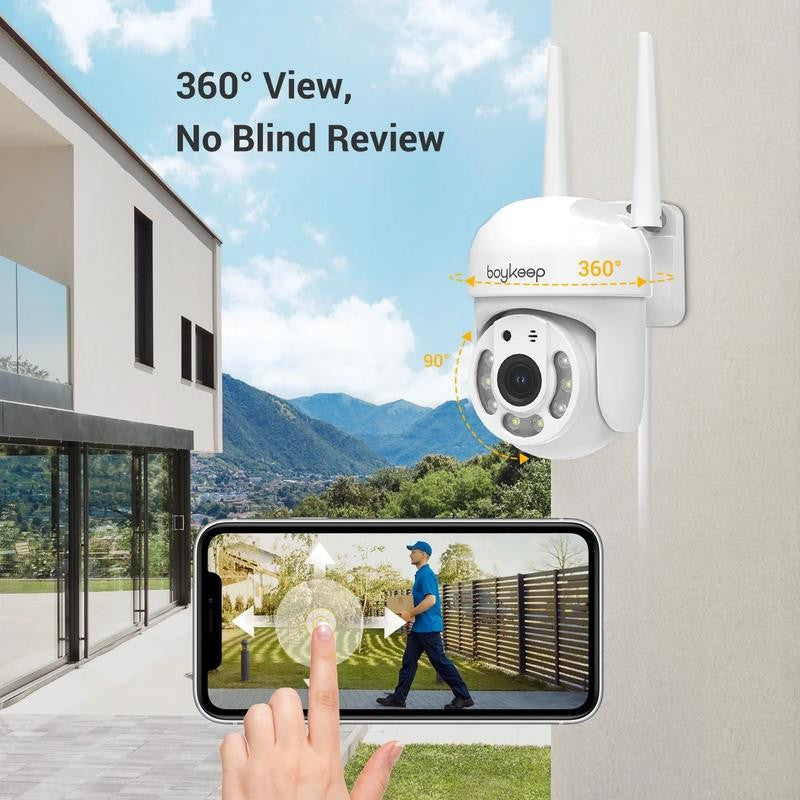 2K Security Camera Outdoor, 2.4Ghz Wi-Fi 360° View Pan/Tilt Wired Camera for Hom