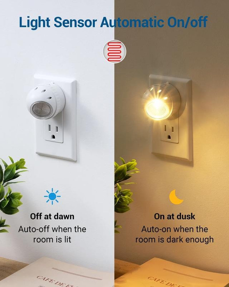 4-Pack LED Night Light Plug In,Nightlight Dusk to Dawn Auto on and Off, 360° Rot
