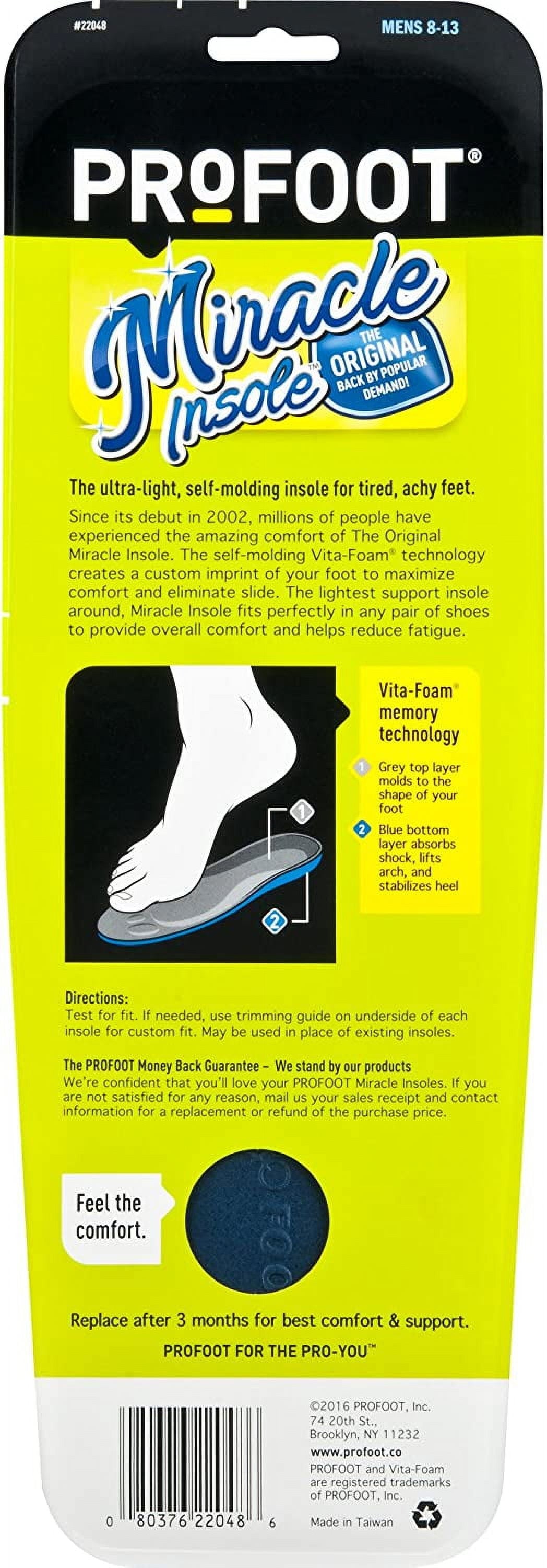 , Miracle Insole, Mens 8-13, 1 Pair Pack of 2