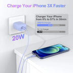 Bkayp Iphone Charger [Apple Mfi Certified] 2 Pack 20W PD USB C Wall Charger with 6Ft Fast Charging Cables Compatible with Iphone 14/13/12/11 Purple