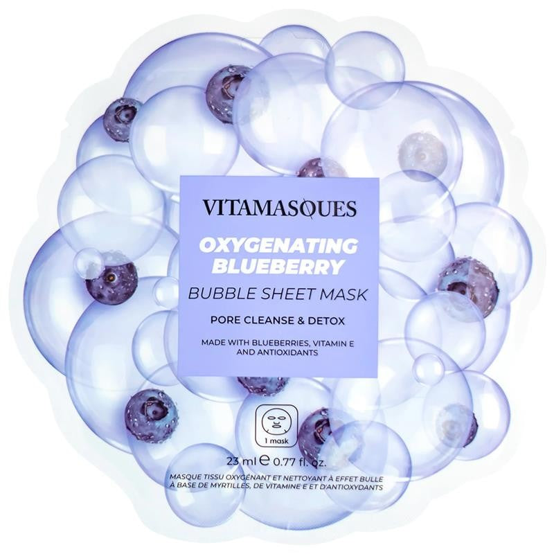 Blueberry Oxygenating Bubble Face Mask, Pore Cleanse and Detox, One Sheet Mask