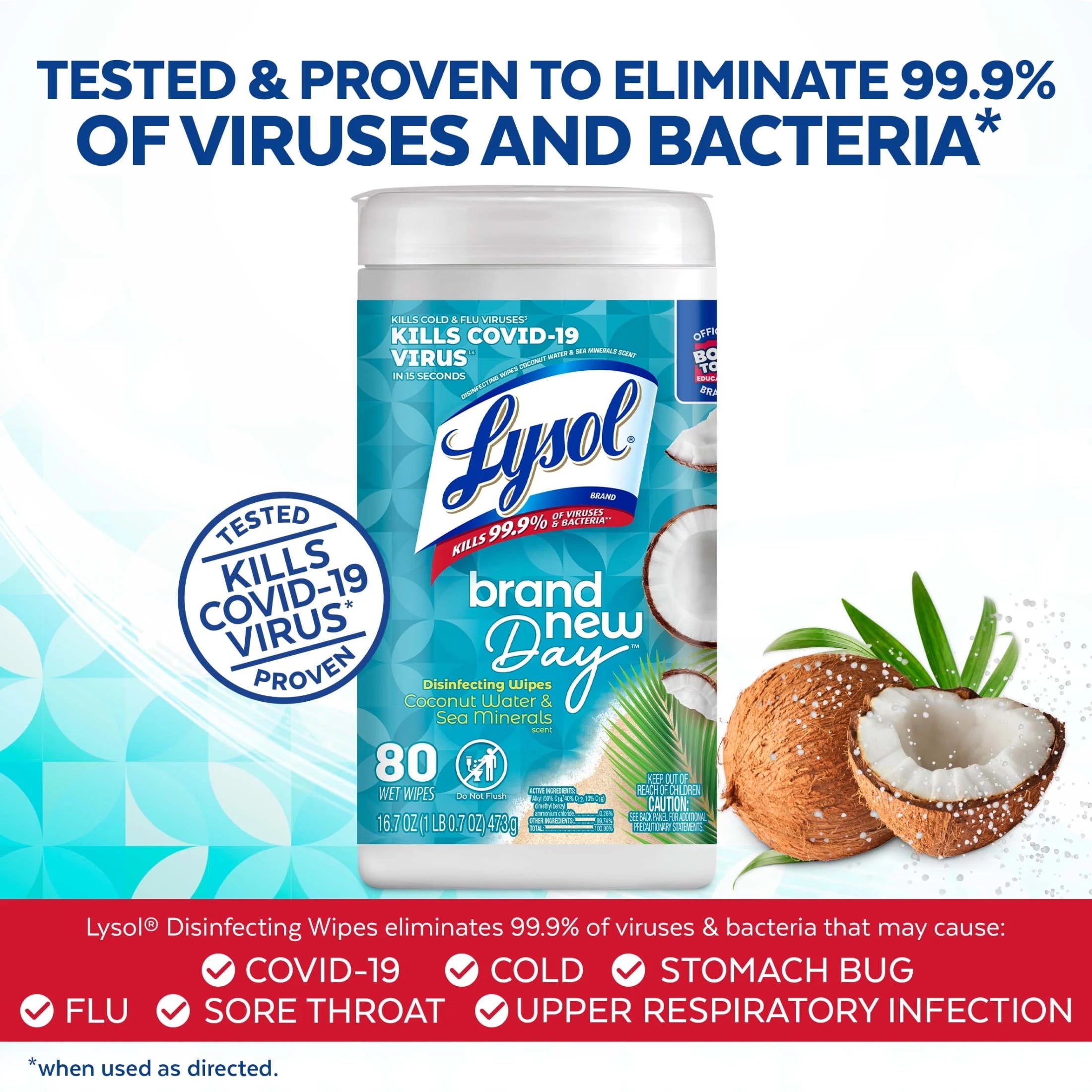 Lysol® Disinfectant Wipes, Multi-Surface Antibacterial Cleaning Wipes, for Disinfecting and Cleaning, Coconut & Sea Minerals, 80 Count