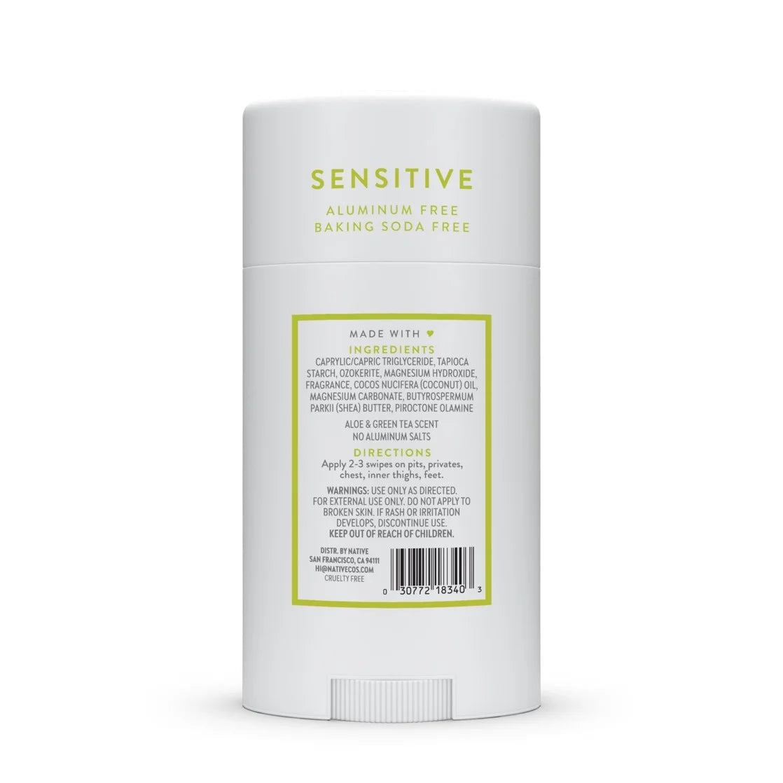 Native Deodorant, Aluminum Free, Aloe & Green Tea Sensitive Whole Body Deodorant 2.4 Oz