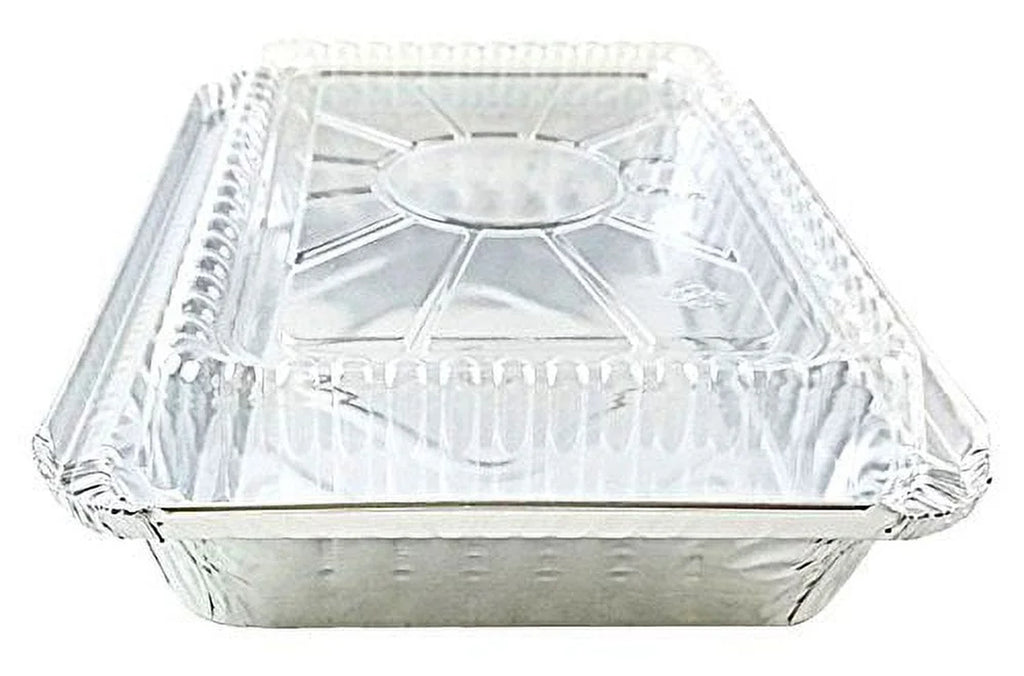 1 1/2 Lb. Oblong Shallow Aluminum Foil Take-Out Pan with Clear Dome Lid Disposab